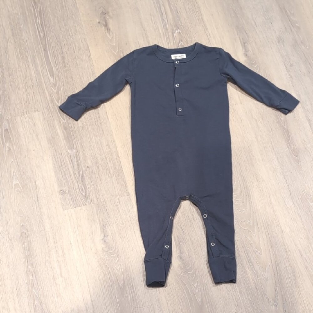 Mini Mioche Henley Onesie  In Charcoal Blue